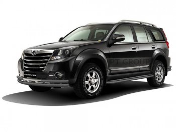 Порожки для ног из трубы Ø51 с алюминиевой площадкой Petroil Tuning Great Wall Hover H3  рестайлинг (2014-2016) (Черный (Шагрень))