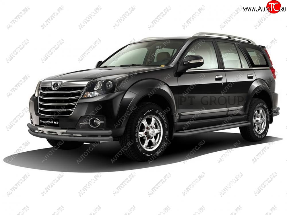 12 129 р. Порожки для ног из трубы Ø51 с алюминиевой площадкой Petroil Tuning Great Wall Hover H3  рестайлинг (2014-2016) (Черный (Шагрень))  с доставкой в г. Керчь