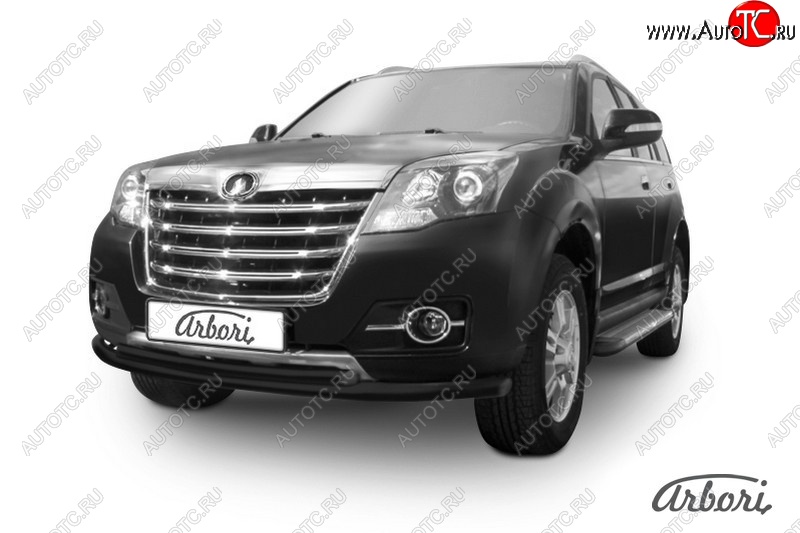 6 749 р. Защита переднего бампера Arbori (черная, 2 трубы d57 и 42 mm) Great Wall Hover H3  рестайлинг (2014-2016)  с доставкой в г. Керчь