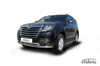 16 559 р. Защита переднего бампера Arbori (нержавейка, 2 трубы d57 и 42 mm) Great Wall Hover H3  рестайлинг (2014-2016)  с доставкой в г. Керчь. Увеличить фотографию 2