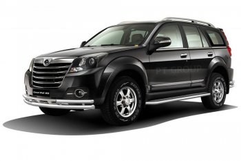 Защита переднего бампера двойная с углами из труб d63/51 мм Petroil Tuning Great Wall Hover H3 (2014-2016)  рестайлинг (Нержавейка)