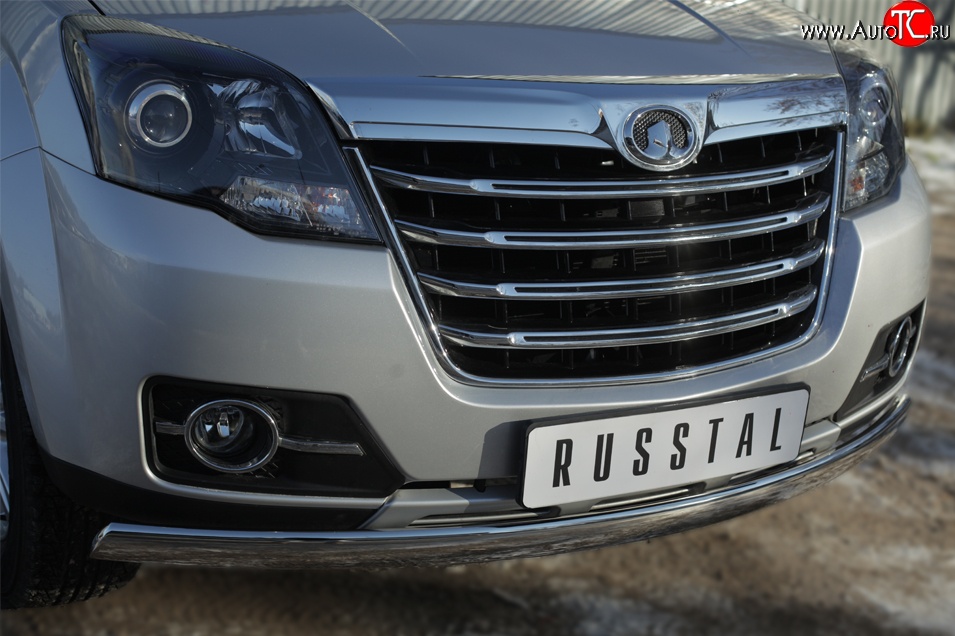 11 599 р. Защита переднего бампера (Ø75х42 мм, нержавейка) Russtal Great Wall Hover H3  рестайлинг (2014-2016)  с доставкой в г. Керчь