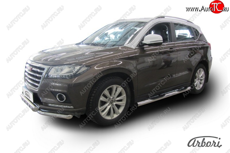 7 703 р. Защита штатных порогов Arbori (с проступью, черная, d76 mm). Haval H2 (2014-2021)  с доставкой в г. Керчь
