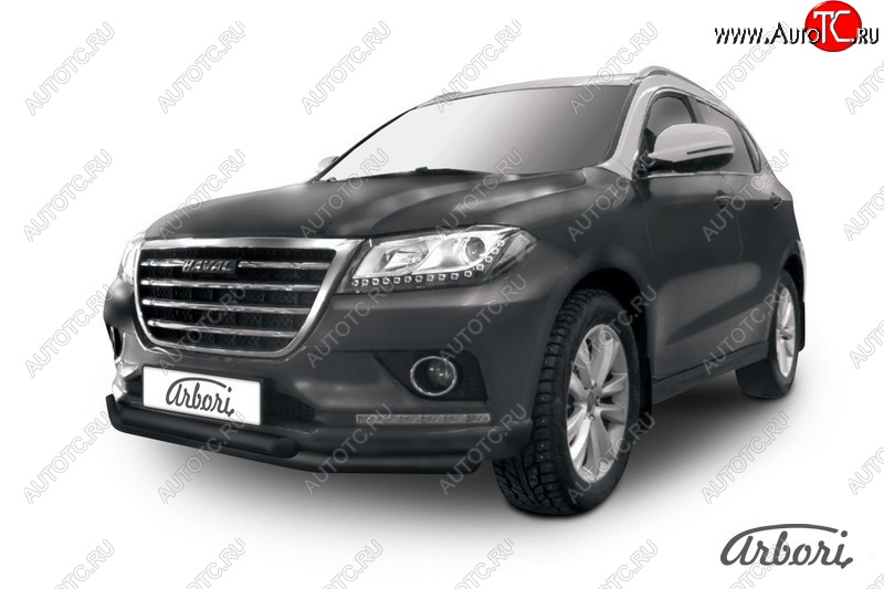 6 749 р. Защита переднего бампера Arbori (черная, 2 трубы d57 и 57 mm) Haval H2 (2014-2021)  с доставкой в г. Керчь
