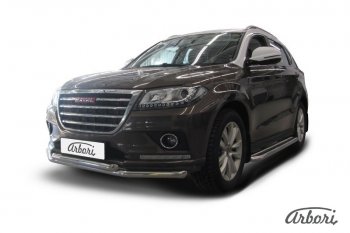 22 999 р. Защита переднего бампера Arbori (нержавейка, 2 трубы d57 и 57 mm) Haval H2 (2014-2021)  с доставкой в г. Керчь. Увеличить фотографию 2