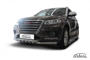 27 999 р. Защита переднего бампера Arbori (с декоративными элементами, нержавейка, 2 трубы d57 и 57 mm) Haval H2 (2014-2021)  с доставкой в г. Керчь. Увеличить фотографию 2
