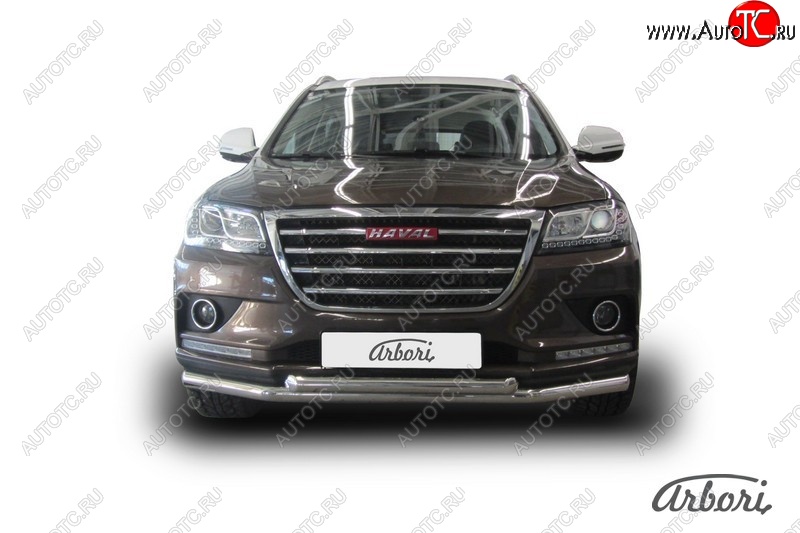 22 999 р. Защита переднего бампера Arbori (нержавейка, 2 трубы d57 и 57 mm) Haval H2 (2014-2021)  с доставкой в г. Керчь