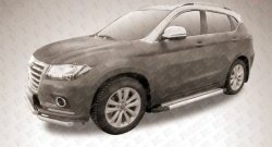 10 699 р. Алюминиевые пороги Slitkoff Luxe Silver Haval H2 (2014-2021)  с доставкой в г. Керчь. Увеличить фотографию 2