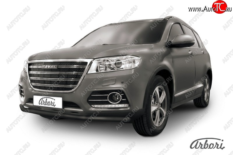 6 029 р. Защита переднего бампера Arbori (черная, 1 труба d57 mm). Haval H6 (2013-2020)  с доставкой в г. Керчь