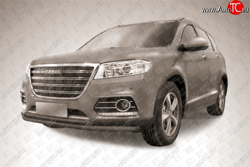 8 999 р. Защита переднего бампера Slitkoff (d57+d42 двойная) Haval H6 (2013-2020) (Цвет: серебристый)  с доставкой в г. Керчь