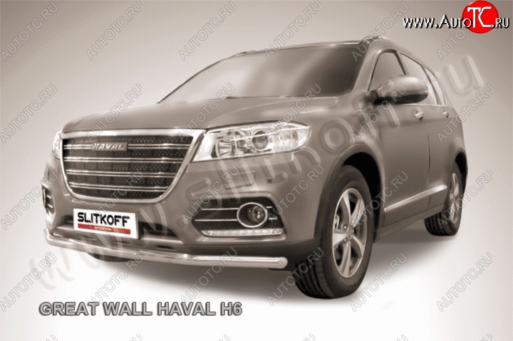 11 599 р. Одинарная защита переднего бампера диаметром 57 мм Slitkoff  Haval H6 (2013-2020) (Нержавейка, Полированная)  с доставкой в г. Керчь
