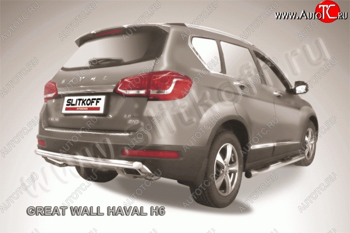 9 999 р. Защита заднего бампера из трубы диаметром 57 мм Slitkoff Haval H6 (2013-2020) (Нержавейка, Полированная)  с доставкой в г. Керчь