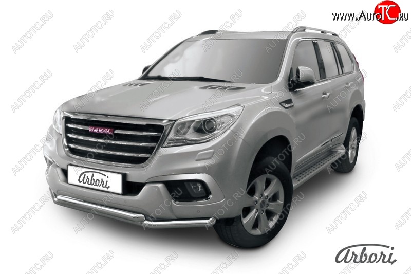 14 363 р. Защита переднего бампера Arbori (нержавейка, 2 трубы d57 и 57 mm) Haval H9 дорестайлинг (2015-2017)  с доставкой в г. Керчь
