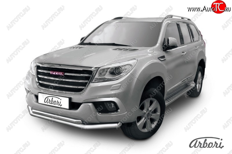 16 325 р. Защита переднего бампера Arbori (нержавейка, 2 трубы d76 и 57 mm) Haval H9 дорестайлинг (2015-2017)  с доставкой в г. Керчь