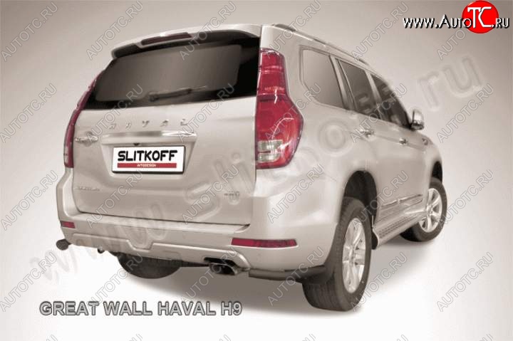 4 999 р. Защита заднего бампера из уголков d57 Slitkoff  Haval H9 (2015-2017) дорестайлинг (Цвет: серебристый)  с доставкой в г. Керчь