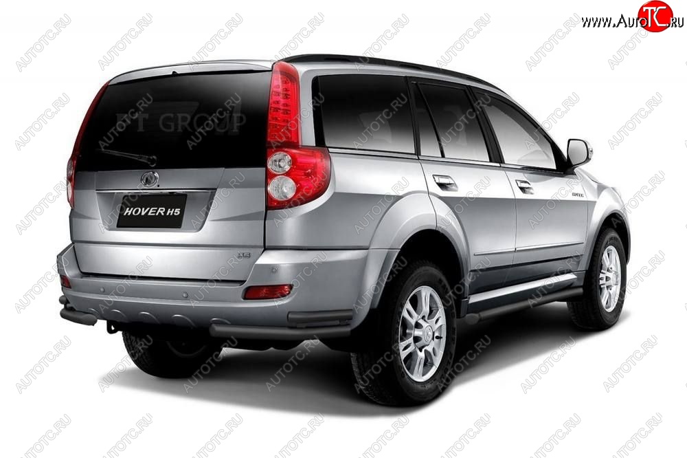 7 559 р. Защита заднего бампера Petroil Tuning (уголки двойные, d63/51)  Great Wall Hover H5 (2010-2017) (Черная (шагрень))  с доставкой в г. Керчь