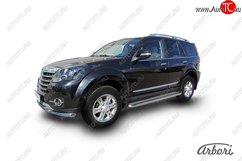 14 579 р. Защита штатных порогов с листом Arbori (нержавейка, алюминий, d57) Great Wall Hover H3  рестайлинг (2014-2016)  с доставкой в г. Керчь