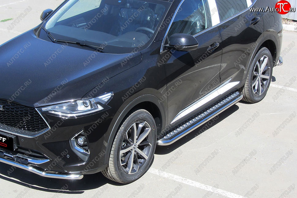 17 699 р. Защита порогов (Ø57 мм с листом, нержавейка) Russtal Haval F7x дорестайлинг (2019-2022)  с доставкой в г. Керчь