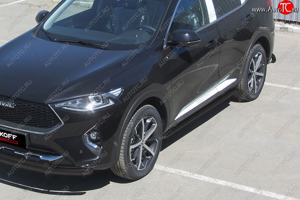 8 499 р. Защита порогов (Ø57 мм, с полимерным покрытием) Slitkoff  Haval F7 - F7x (цвет: черный)  с доставкой в г. Керчь