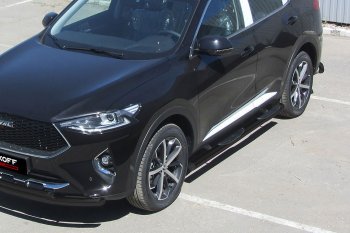 Защита порогов (Ø57 мм с проступью, с полимерным покрытием) Slitkoff Haval F7  дорестайлинг (2018-2022)