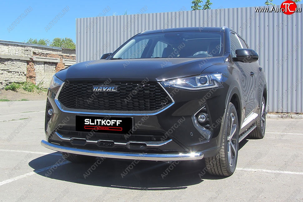 11 599 р. Защита переднего бампера (Ø57 мм, нержавейка) Slitkoff  Haval F7 - F7x (Нержавейка)  с доставкой в г. Керчь