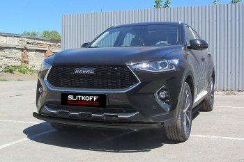 Защита переднего бампера (Ø57, с полимерным покрытием) Slitkoff Haval F7x дорестайлинг (2019-2022) (цвет: черный)