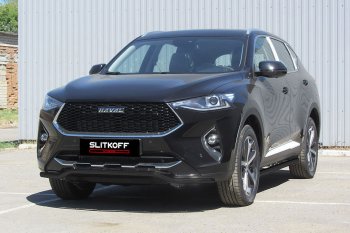 Защита переднего бампера (Ø42 волна, с полимерным покрытием) Slitkoff Haval F7x дорестайлинг (2019-2022)