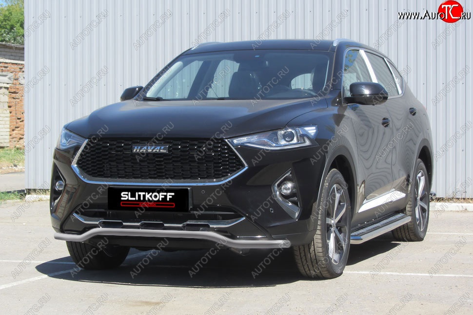 8 949 р. Защита переднего бампера (Ø42 волна, с полимерным покрытием) Slitkoff  Haval F7 - F7x (цвет: серебро)  с доставкой в г. Керчь