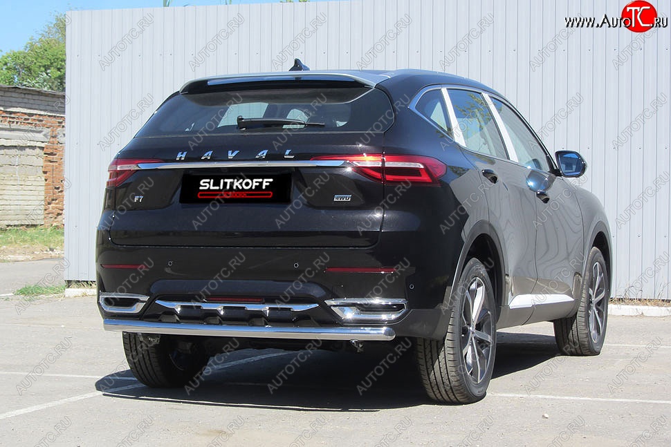 10 449 р. Защита заднего бампера (Ø57 мм, нержавейка) Slitkoff  Haval F7 - F7x (Нержавейка)  с доставкой в г. Керчь