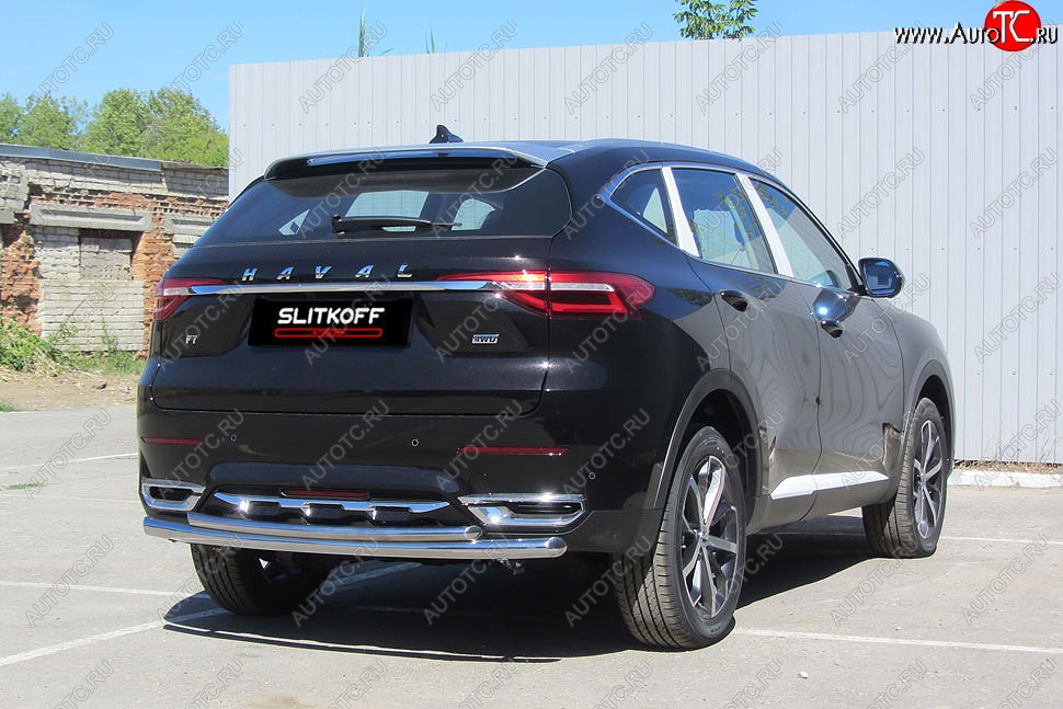 13 899 р. Защита заднего бампера (2 трубы Ø57 и 42 мм, нержавейка) Slitkoff  Haval F7 - F7x (Нержавейка)  с доставкой в г. Керчь