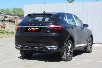 Защита заднего бампера (Ø42 мм скоба, с полимерным покрытием) Slitkoff Haval F7x дорестайлинг (2019-2022)