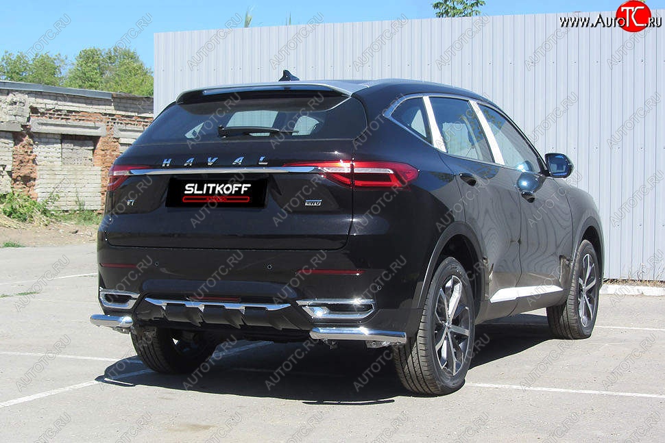 6 649 р. Защита заднего бампера (Ø57 мм уголки, нержавейка) Slitkoff  Haval F7 - F7x  с доставкой в г. Керчь