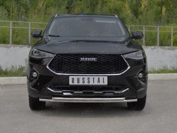 Защита переднего бампера (Ø42 мм, нержавейка, 4WD) SLITKOFF Haval F7x дорестайлинг (2019-2022) (полированная нержавейка)