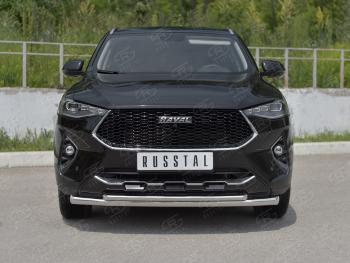 Защита переднего бампера (Ø63 мм секции, нержавейка, 1.5 4WD) SLITKOFF Haval F7x дорестайлинг (2019-2022)