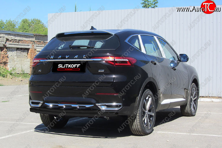 9 699 р. Защита заднего бампера (d57+d42) Slitkoff  Haval F7x (2019-2022) дорестайлинг (Цвет: черный)  с доставкой в г. Керчь