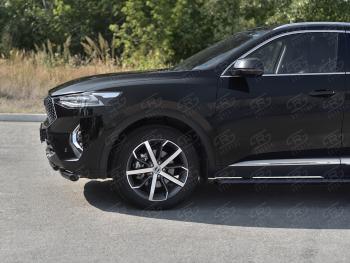 12 349 р. Защита переднего бампера SLITKOFF (Ø57 секции/Ø42 дуга) Haval F7x дорестайлинг (2019-2022) (нержавейка с полимерным покрытием, черный)  с доставкой в г. Керчь. Увеличить фотографию 3