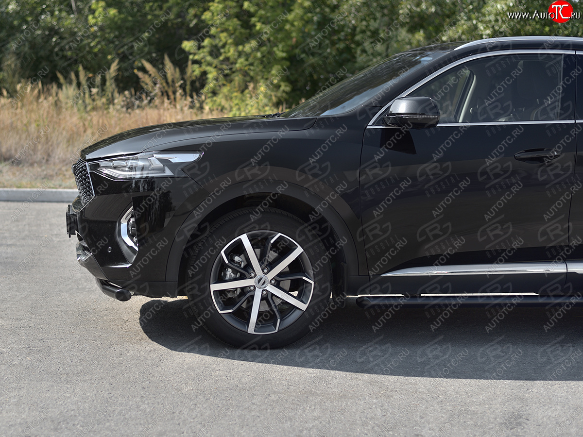 9 999 р. Защита переднего бампера (1.5 4WD Ø57 мм) SLITKOFF Haval F7x дорестайлинг (2019-2022) (нержавейка с полимерным покрытием, черный)  с доставкой в г. Керчь