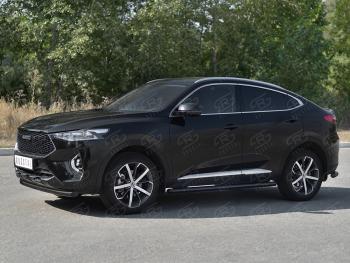 9 999 р. Защита переднего бампера (1.5 4WD Ø57 мм) SLITKOFF Haval F7x дорестайлинг (2019-2022) (нержавейка с полимерным покрытием, черный)  с доставкой в г. Керчь. Увеличить фотографию 2