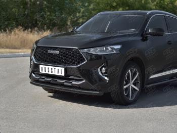 9 999 р. Защита переднего бампера (1.5 4WD Ø57 мм) SLITKOFF Haval F7x дорестайлинг (2019-2022) (нержавейка с полимерным покрытием, черный)  с доставкой в г. Керчь. Увеличить фотографию 3