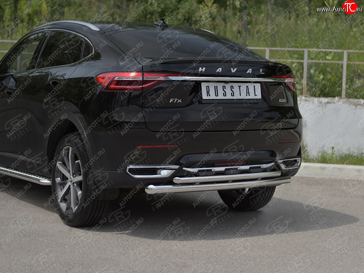 13 999 р. Защита заднего бампера (2 трубы Ø63 и 42 мм, нержавейка) SLITKOFF  Haval F7x (2019-2022) дорестайлинг  с доставкой в г. Керчь