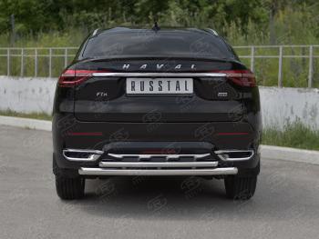 13 999 р. Защита заднего бампера (2 трубы Ø63 и 42 мм, нержавейка) SLITKOFF  Haval F7x (2019-2022) дорестайлинг  с доставкой в г. Керчь. Увеличить фотографию 2