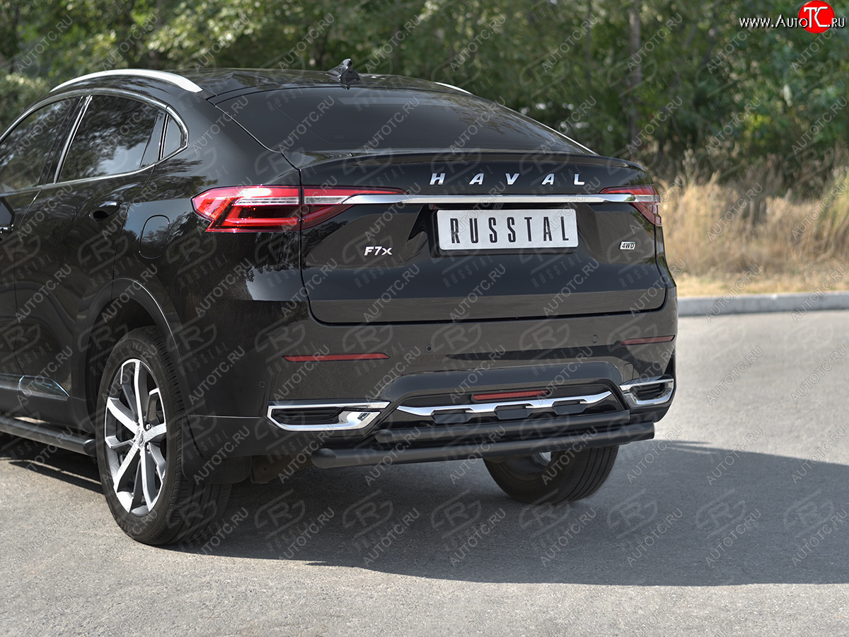 12 349 р. Защита заднего бампера (1.5 4WD Ø57 дуга/Ø42 дуга)  Haval F7x (2019-2022) дорестайлинг (нержавейка с полимерным покрытием, черный)  с доставкой в г. Керчь
