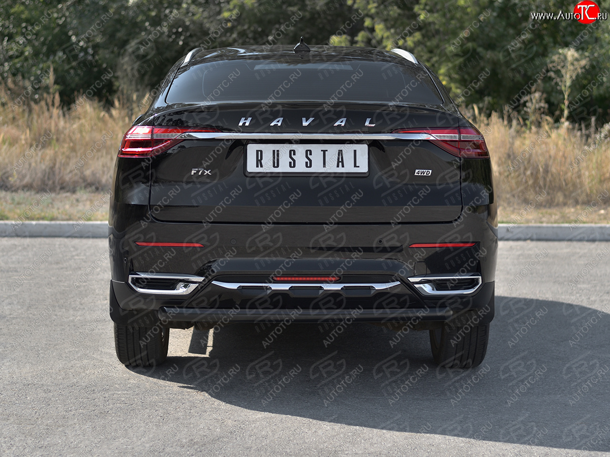 7 649 р. Защита заднего бампера (1.5 4WD Ø57 мм) SLITKOFF Haval F7x дорестайлинг (2019-2022) (нержавейка с полимерным покрытием, черный)  с доставкой в г. Керчь