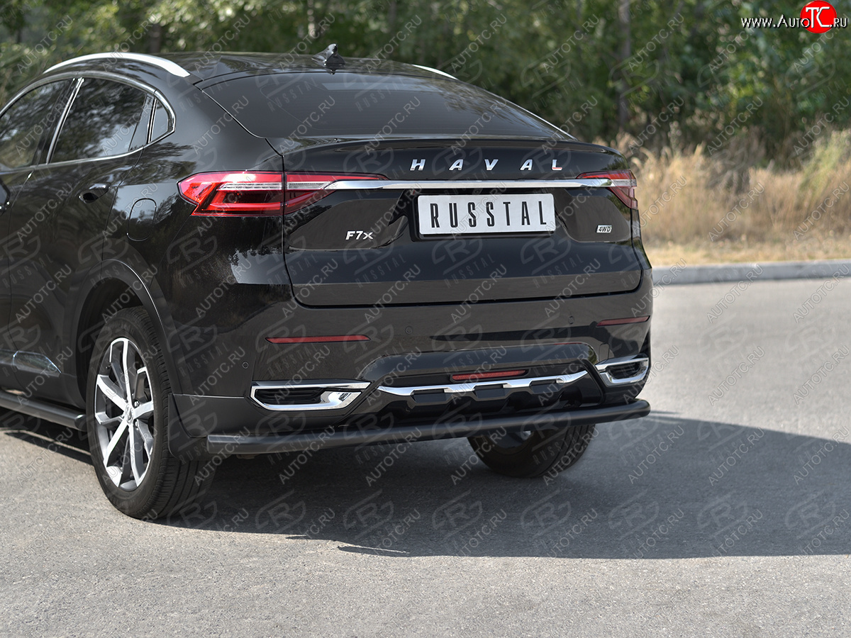 9 399 р. Защита заднего бампера (1.5 4WD Ø57 мм) SLITKOFF  Haval F7x (2019-2022) дорестайлинг (нержавейка с полимерным покрытием, черный)  с доставкой в г. Керчь