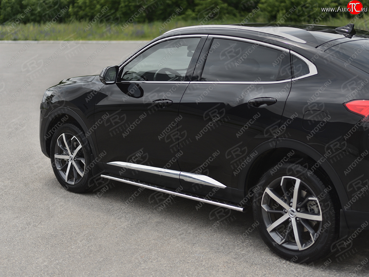 23 749 р. Защита порогов (Ø75x42 мм, с проступью) Russtal Haval F7x дорестайлинг (2019-2022) (полированная нержавейка)  с доставкой в г. Керчь