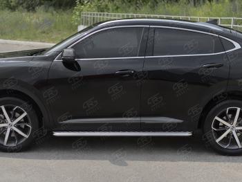 20 999 р. Порожки для ног SLITKOFF (Ø42 мм)  Haval F7x (2019-2022) дорестайлинг (профиль - нержавейка, лист - алюминий)  с доставкой в г. Керчь. Увеличить фотографию 2