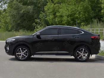 20 999 р. Порожки для ног SLITKOFF (Ø42 мм)  Haval F7x (2019-2022) дорестайлинг (профиль - нержавейка, лист - алюминий)  с доставкой в г. Керчь. Увеличить фотографию 3