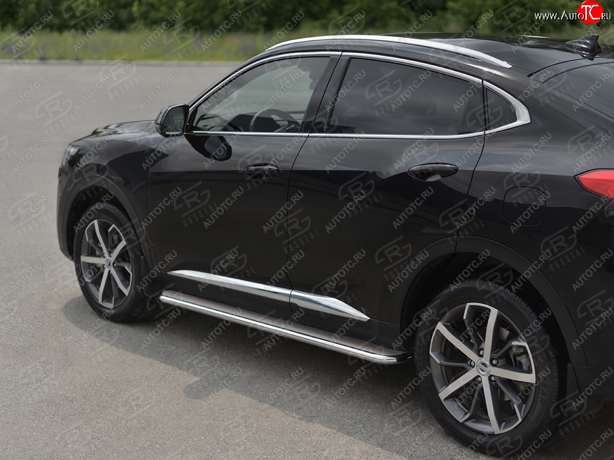 31 849 р. Порожки для ног SLITKOFF (Ø42 мм)  Haval F7x (2019-2022) дорестайлинг (профиль - нержавейка, лист - нержавейка)  с доставкой в г. Керчь
