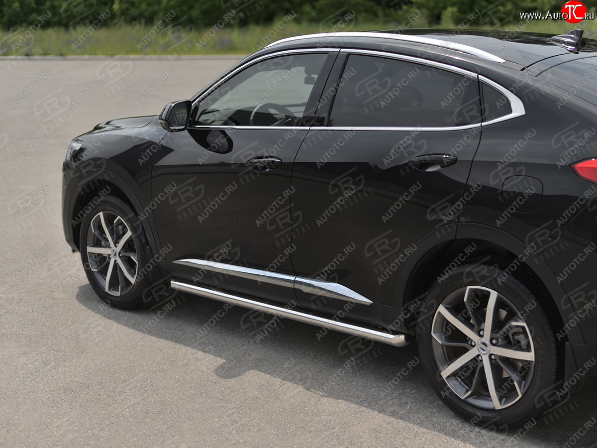 16 949 р. Защита порогов (Ø63 мм) SLITKOFF Haval F7x дорестайлинг (2019-2022) (полированная нержавейка, торцы 45°)  с доставкой в г. Керчь
