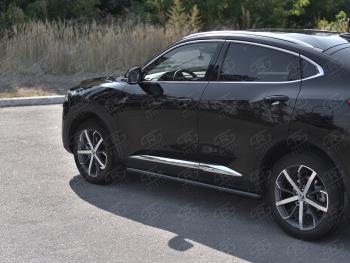 Защита порогов (труба d63 мм, с чёрным полимерным покрытием) SLITKOFF Haval F7x (2019-2022) дорестайлинг (Торцы круглые 90°)